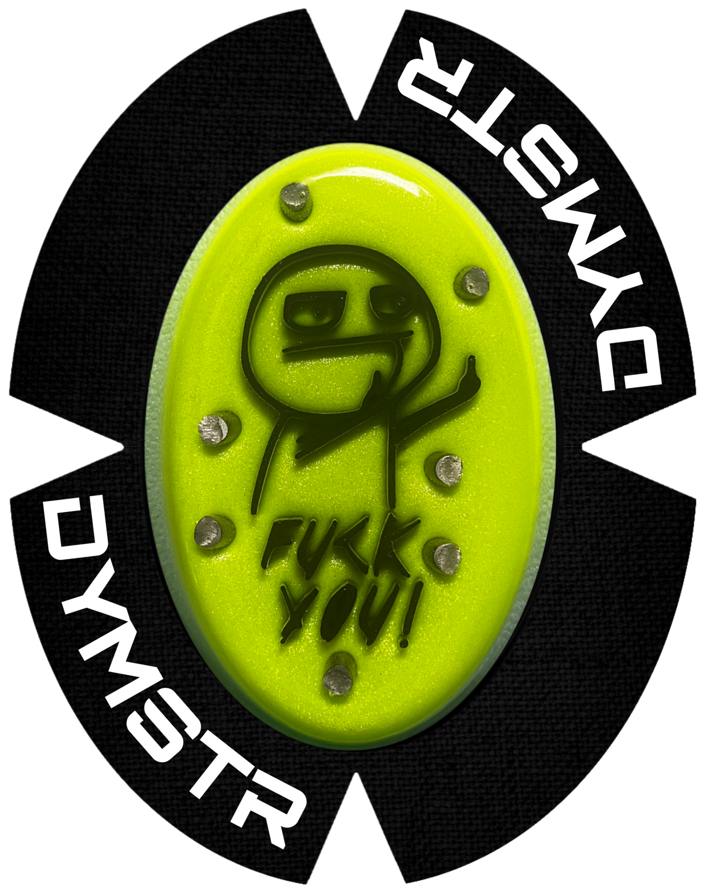 DymoStar schwarzes Meme Face Titan Knieschleifer in metallic yellow