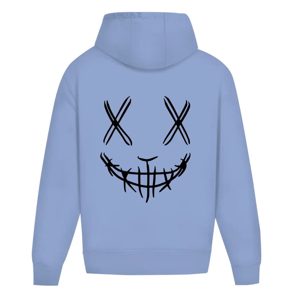 Oversized Hoodie ohne Kordel für Motorradfahrer und Biker in hellblau