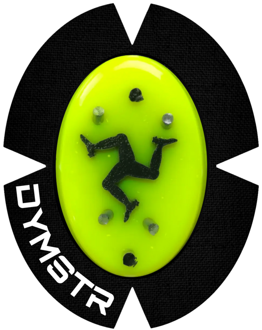 DymoStar Titan Knieschleifer mit Isle of Man Logo in Neon Gelb