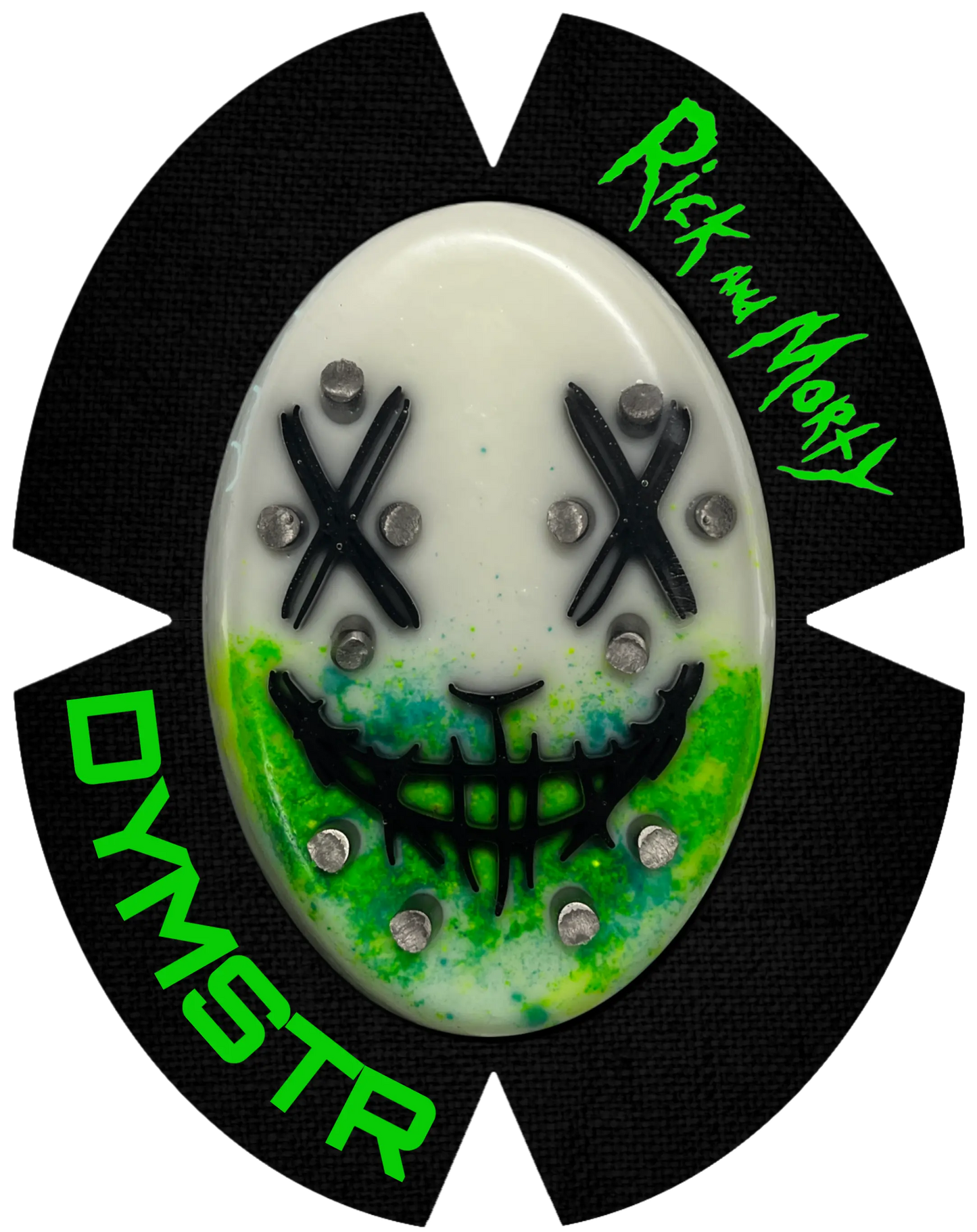 DymoStar Kunststoff-Knieschleifer mit Titanstäben, Rick and Morty Design – farbige Knieschleifer für Motorradfahrer.