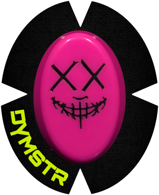 DymoStar / DYMSTR Knieschleifer / Kneeslider aus Kunststoff plastic Pink / Pink und schwarz / black das Logo im Schleifer ist von the purge. Der Knieschleifer ist für die Rennstrecke 