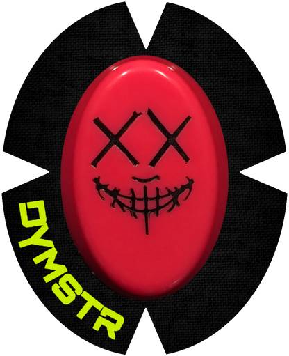 DymoStar / DYMSTR Knieschleifer / Kneeslider aus Kunststoff plastic rot / red und schwarz / black das Logo im Schleifer ist von the purge. Der Knieschleifer ist für die Rennstrecke 